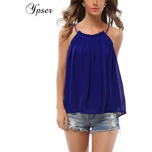 Ypser Summer Sleeveless Loose Spaghetti Strap Tank Tops for Women Basic Flowy Halter Tops