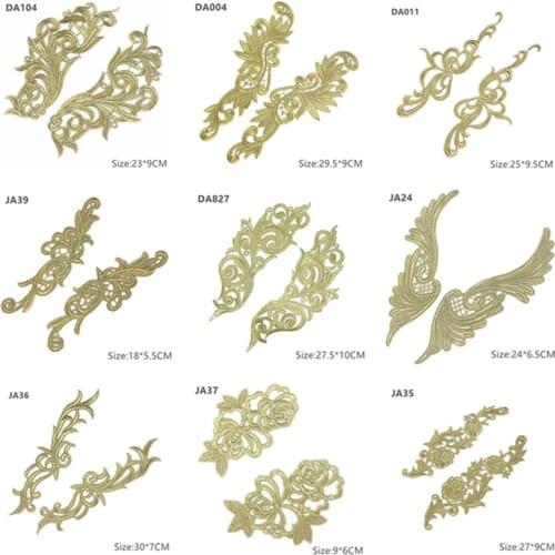Zsbszc Mirror Pair Embroidered patches Golden Guipure Lace Sewing lace for dress Applique DIY Bridal Headdres Lace Collar JA104