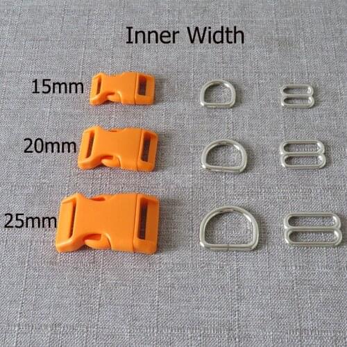 10Sets/Lot 15mm 20mm 25mm Plastic Buckle Metal D Ring Webbing Straps Belt Slider For Pet Dog Collar Necklace Harness Accessory