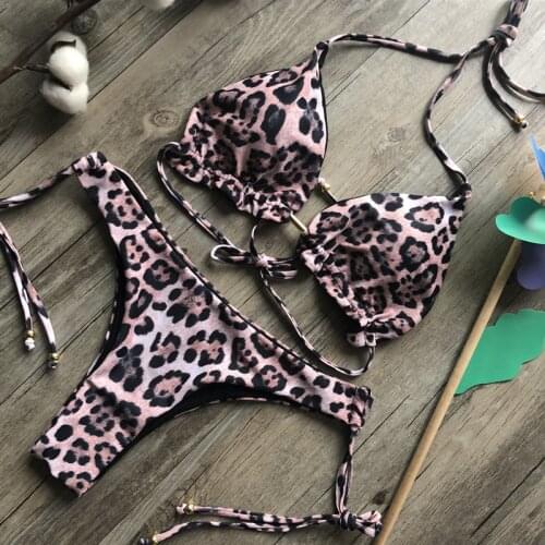 2020 Sexy Women Thong Swimsuit Leopard Swimwear Padded Beachwear Push Up Bathing Suit Micro Bikini set Female Biquini BS071
