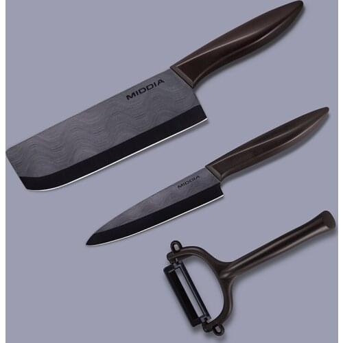 Middia 3pcs Black Blade Ceramic Kitchen Peeler Set fruit paring knife set with apple peeler
