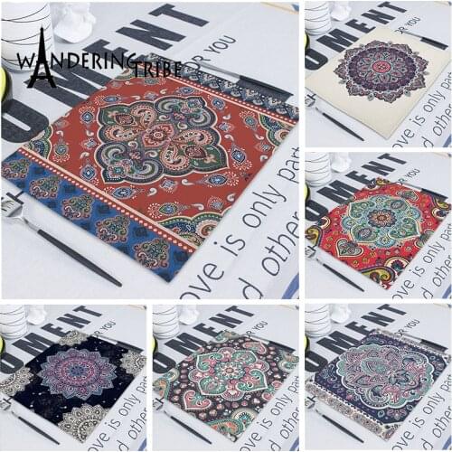 42*32cm Mandala Retro Geometric Stripe Table Napkin Printed Cloth Dinner Napkins 42*32cm Boho Tea Towels Decor Serviette Table
