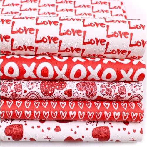 Accessories Heart Love Pattern Printed Faux Leather Sheets Fabric Canvas Back 5 Pcs 7.7" x 12.9" (20 cm x 33 cm)
