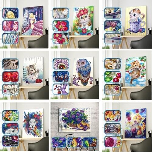 5D Animals Cross Stitch Diamond Embroidery Drill diy Diamond Painting Special Shape Diamond Cartoon cat dog Character For Gifs