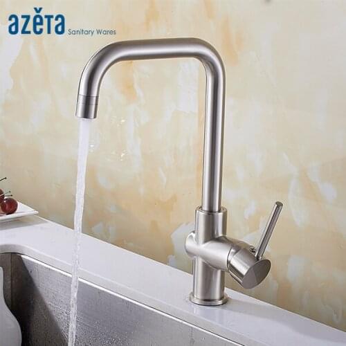 Azeta Kitchen Faucets Brushed Nickel Brass Kitchen Mixer Tap 360 Rotate Kitchen Faucet 2 Way Water Outlet Kitchen Tap AT2908BN