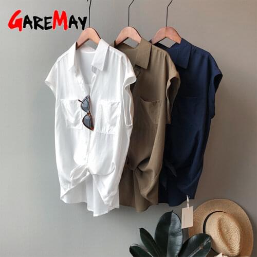 Womens Blouses Summer Beautiful Tunic Korean Style Casual Trend Top 2021 Chic Black Vintage Female Oversize Short Sleeve Shirts