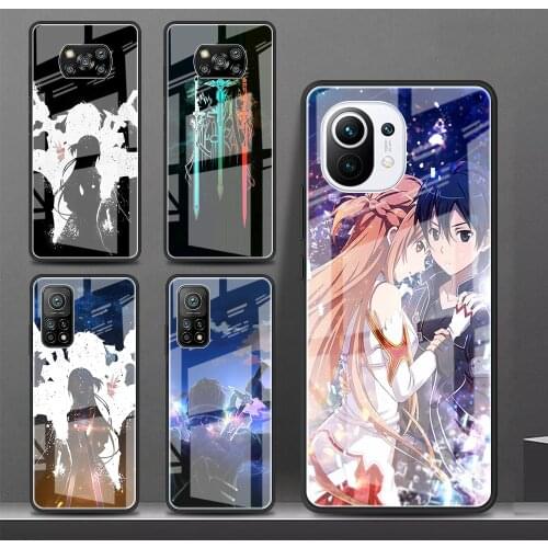 Tempered Glass Case For Xiaomi Mi Poco X3 NFC 10T Pro Note 10 Lite 9T 11 F3 9 CC9 CC9e 11i Phone Cover Sword Art Online Shell