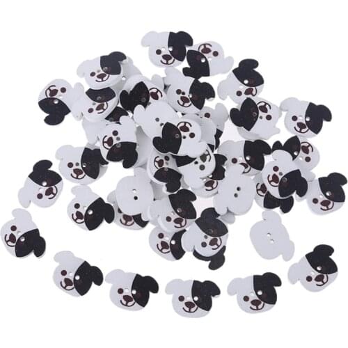 M6CE 50pcs Dog Head Wooden Buttons DIY Handmade Sewing Crafting 2 Holes Decorative Button Scrapbooking Crafts