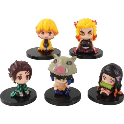 5pcs/Set 4-5cm Demon Slayer Anime Kamado Tanjirou Nezuko Zenitsu Inosuke Kyoujurou PVC Action Figure Mini Model Toys Kids Gift