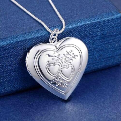 Hot 925 Sterling Silver Necklace 18 inches Heart photo frame Pendant For Women Fashion Jewelry wedding anniversary Gifts
