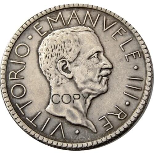 Italy 20 Lire 1927 or 1928 R 2pcs Silver Plated Copy Coins