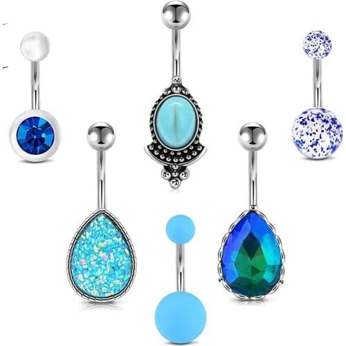 Belly Button Rings 14G Stainless Steel Teardrop Pear CZ Vintage Navel Rings Curved Barbells Bar for Women Girls Body Piercing