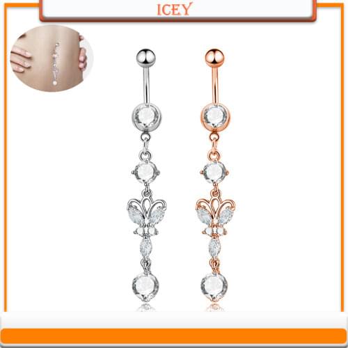 Exquisite Horse Eye Butterfly Zirconium Shiduqi Ring Stainless Steel Pendeloque Cut Navel Nail