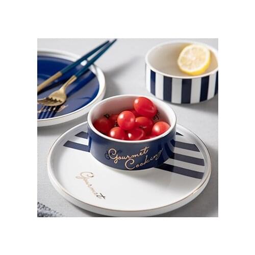 Creative Ins Fenglan Black Gold Outline Ceramics Stand Side Plate Rice Bowl Household Salad Dinner Minimal Plate Square Plates