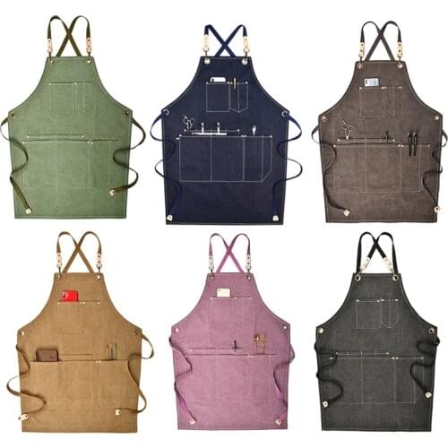 Summer Canvas Work Apron Denim Version Hairdressing Hairdresser Floral Barista T3LE