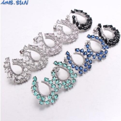 MHS.SUN Fashion Earrings New Girls Earing Luxury Blue/White Zircon Stud Earrings For Women Wedding Jewelry Earings Brincos