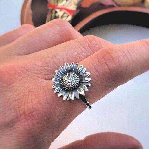 Fashion Silver Color Bohemia Sunflower Ring Flower Finger Rings for Women Girls Party Jewelry Party Gifts
