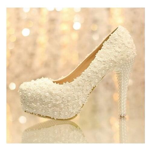 Fashion White Lace High Heels Bridal Dress Shoes Wedding Shoes Sexy Fashion Wedding Dress Shoes Party Prom shoes