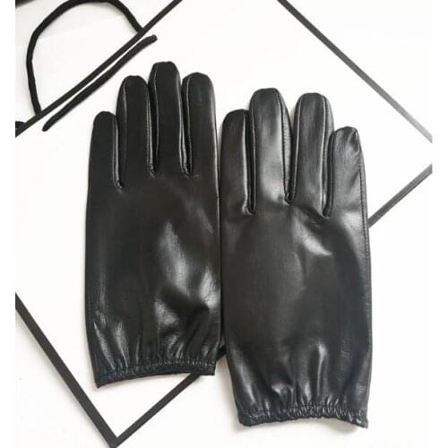 Mens autumn winter natural sheepskin leather fleece lining warm glove male genuine leather touch screen driving glove R2306