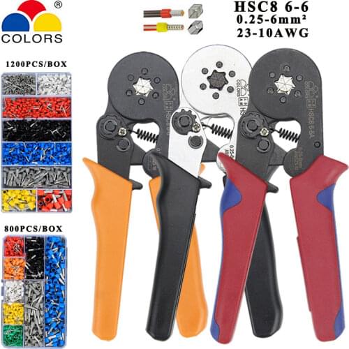 Crimping stripping cutting pliers kit HSC8 6-6 0.25-6mm2 with tubular terminals 1200pcs/box electrical crimping tool clamp set