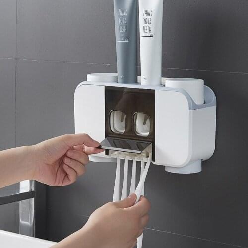 Wall Mounted Toothbrush Holders Automatic Toothpaste Dispenser Magnetic Toothpaste Squeezer Cup Holder Bathroom Accessories Set