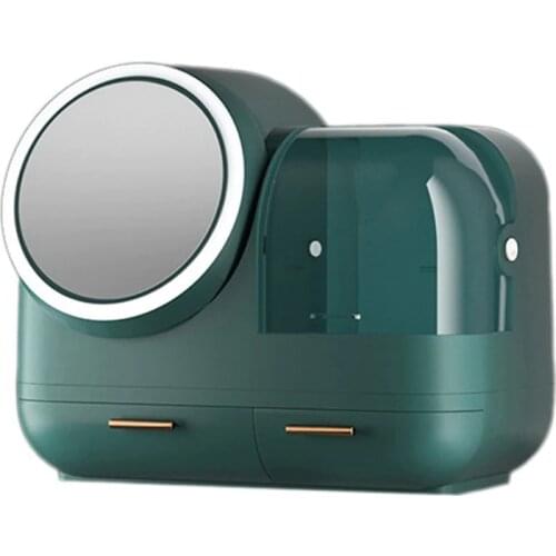 Makeup Organizer Cosmetics Organizer Box with Led Mirror&Fan, Makeup Storage Box LED Makeup Mirror