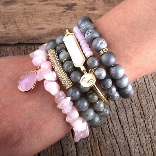 RH Fashion Boho Beaded Bracelets Set 6pc Stack Bracelet Set Gift For Natural Stone And Crystal Women Bohemian Jewelry DropShip