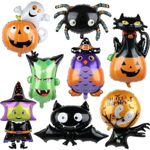 Happy Halloween Pumpkin Ghost Spider Bat Skull Shape Foil Balloons for Halloween Party Favor Helium Globos Decoration Supplies
