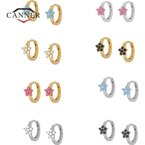 CANNER Copper Colorful Zircon Flower Stud Earrings for Women Small Piercing Cartilage Earring Gold Color Jewelry Pendients Gifts