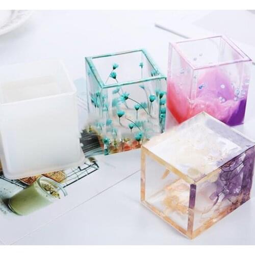 Silicone Mold Epoxy DIY Pen Container Organizer Square Round Storage Holder