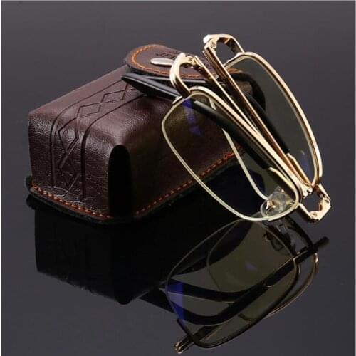 Foldable Reading Glasses Unisex Folded Metal Women Men + 1 + 1.5 + 2 + 2.5 + 3 + 3.5 + 4.0 Presbyopic Full Frame Glasses + Box