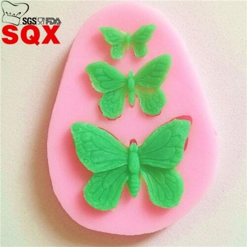 Three beautiful butterfly silicone mold fondant cake decorating baking mold SQ1425