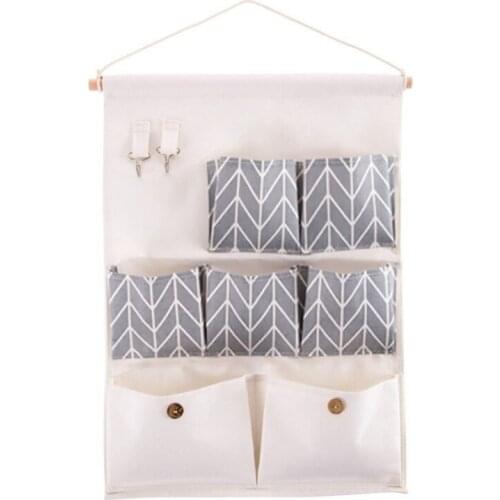 7 Pocket Wall Hanging Storage Bag Cotton Linen Hanging Bag Door Waterproof Bag Bedroom Home Office Storage