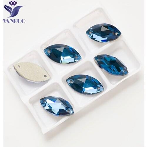 YANRUO 3223 All Sizes Sapphire Sew On Crystal Rhinestone Navette Strass Flatback Sewing Garment