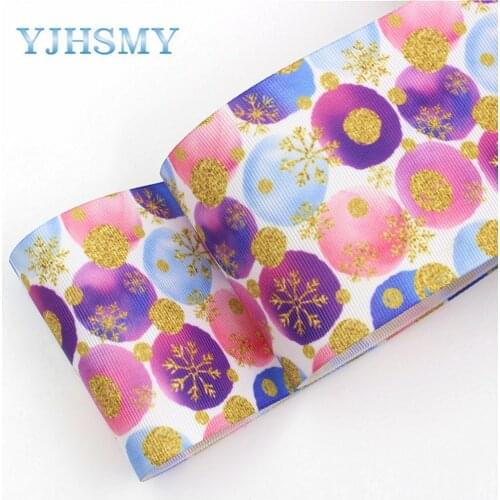 YJHSMY G-18620-556,10 yards 75 mm snowflake Printed grosgrain ribbons,DIY handmade Hair accessories Material gift wrap material