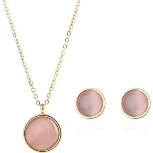 Jewelry jewelry set, fashion jewelry set Round Crystal Gold Honey Earring Necklace Beauty Women YXSTX