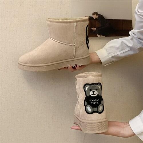 Women Boots Waterproof Solid Color Snow Winter Shoes Woman Bear Non-slip Girls Ankle Flats Keep Warm Bottes Femmes