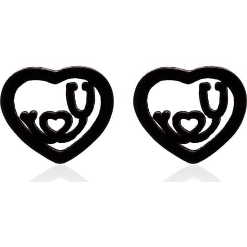 WANGAIYAO stainless steel earrings female temperament simple personality small fresh heart-shaped peach heart stethoscope wild l