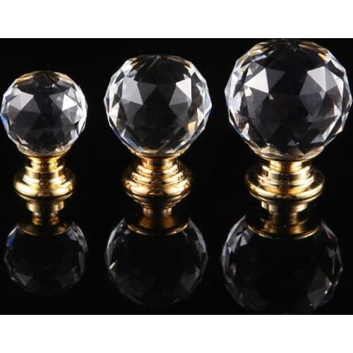 Golden European Crystal Glass Handle Single Hole Kitchen Diamond Drawer Door Knobs Handle Furniture Handle
