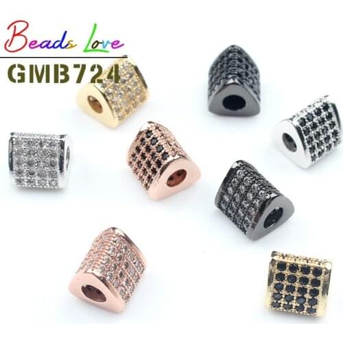 3pcs/lot Fashion Geometric CZ Beads 8x8mm Metal Micro Pave Copper Spacer Bead Charms Fit Men Bracelets Making DIY Jewelry Gifts