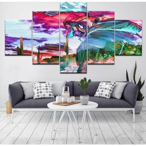 Framed 5 panel HD Canvas Print Abstract color Character Depiction Living Room Decoration Mural Module Art Spray Painting Artwork