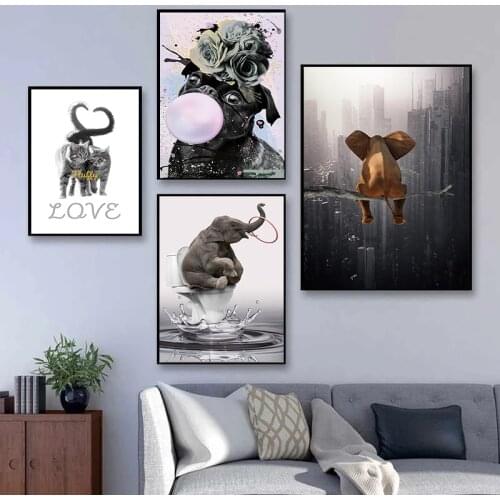 Abstract Creative Elephant Sitting On Toilet And Tree Branch Canvas Painting Art Poster Funny Animal Pictures Living Room Decor