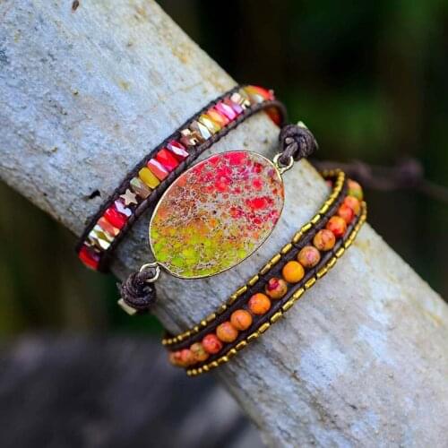 Boho Wrap Bracelet Big Stone Bracelet 3 Layers Leather Bracelet Charm Bracelets For Women jewelry wholesale & Dropshipping