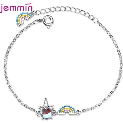 Exquisite Colorful 925 Sterling Silver Unicorn Rainbow Bracelets For Women New Design Stone Bracelet Chain Jewelry Girl Gifts