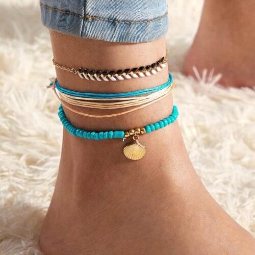 Vintage Shell Beads Anklets For Women New Multi Layer Rope Chain Anklet Leg Bracelet Bohemian Beach Ankle Chain Jewelry Gift