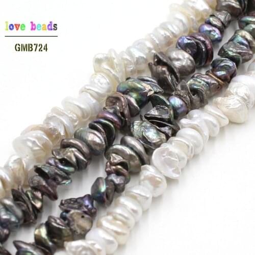 Natural 8-10mm White Black Freshwater Pearl Irregular Beads for Bracelets Necklace DIY Jewelry Making 15'' Strand
