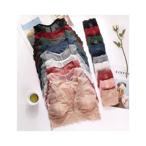 Women Lace Bra Sets Seamless Underwear Backless Vest Sexy Padded Bralette Lingerie Ultrathin Bra & Brief Sets Female Intimate