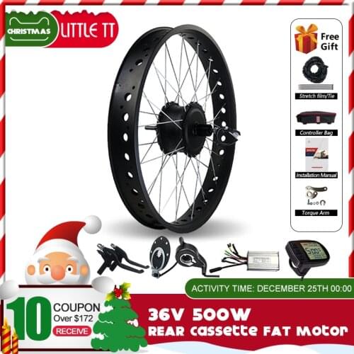 Electric Fat Bike Kit 36V 500W Snow Rear Cassette Hub Motor Wheel 20'' 26'' 4.0 Tyre for Electric snow bicycle Conversion Kit