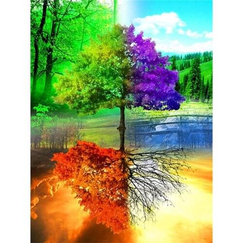 5D DIY Full Round Diamond Painting Color Tree Four Seasons Tree Home Decoration Gifts Cross Stitch Rhinestone Embroidery
