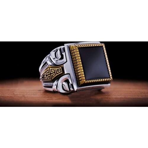 925 Sterling Silver Ring For Man Real Pure Onyx Zircon Polish Amber Tiger Eye Agate Handmade Turkish Jewelry